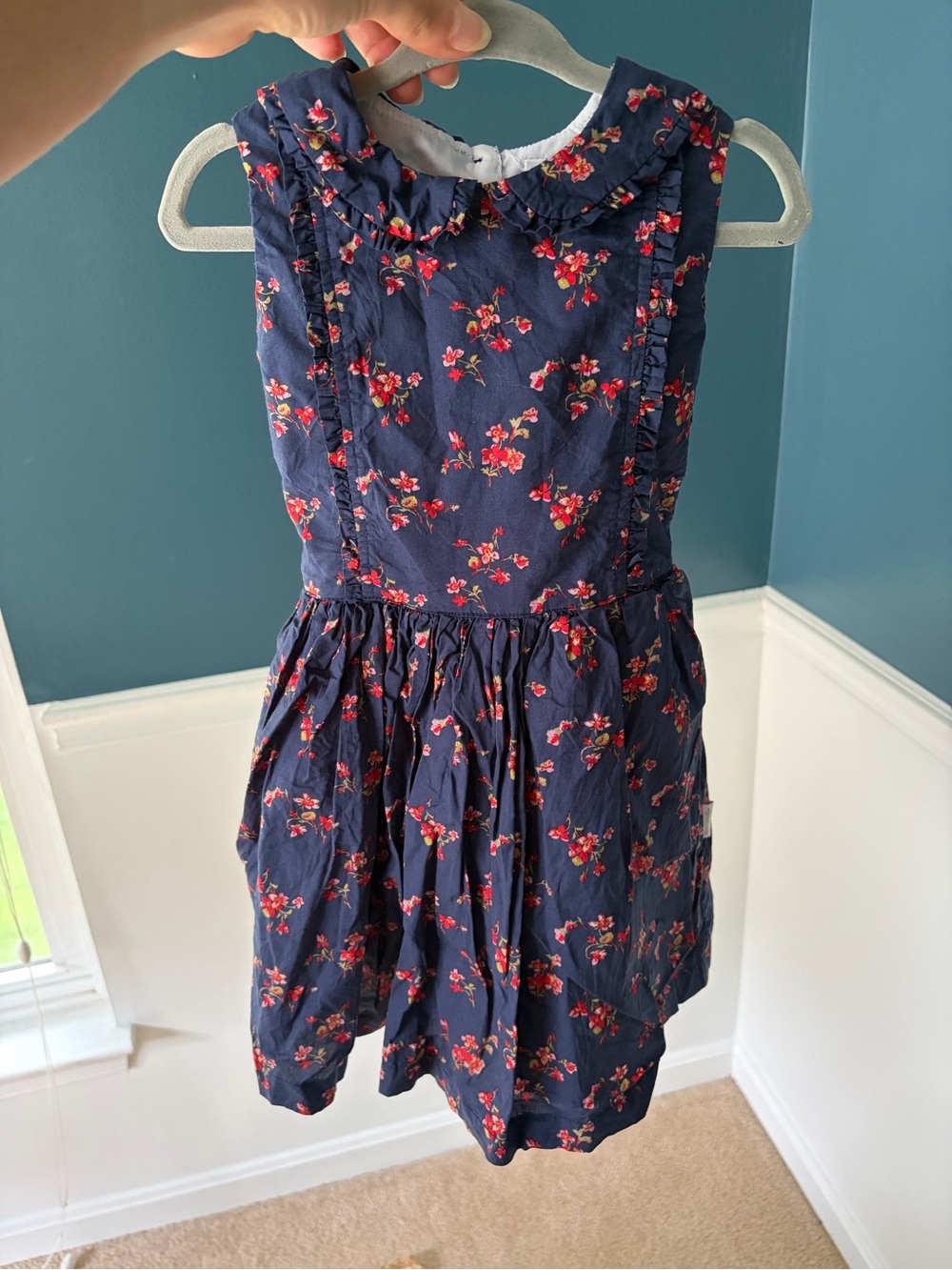 Girls Navy Floral Ruffle Collar Dress